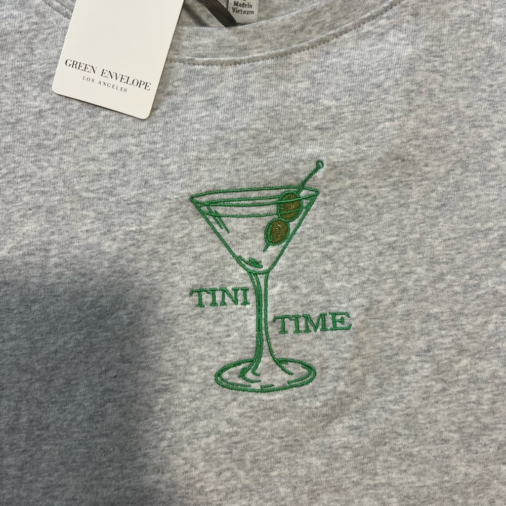 Green Envelope Gray Tee with Green Martini Design NEW - Picture 2 of 5
